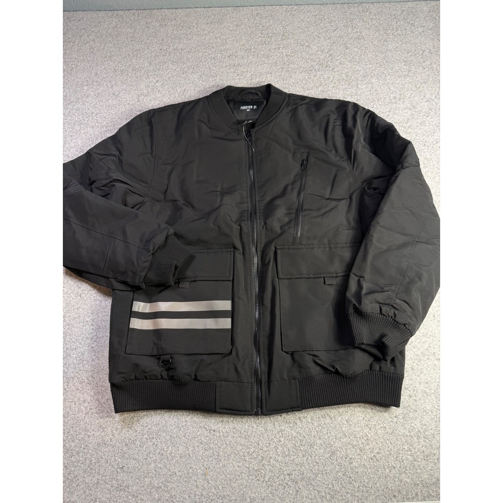 Forever 21 Men Premium Outerwear Black Bomber Jacket Utility Padded Large NWT